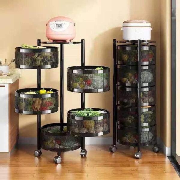 Round Kitchen Rotating Shelf 360 Degree Baskets – Multi-function Vegetable and Fruit Storage Rack with Wheels