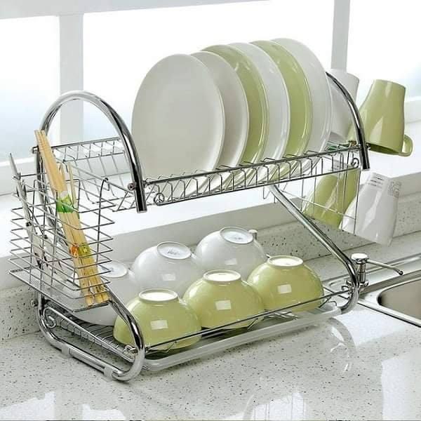 2 Layer Kitchen Dish Rack – Stainless Steel Dish Organizer