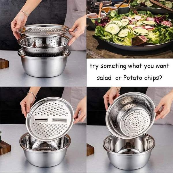 3-in-1 Vegetable Cutter with Drain Basket – Slice, Rinse, and Save Time