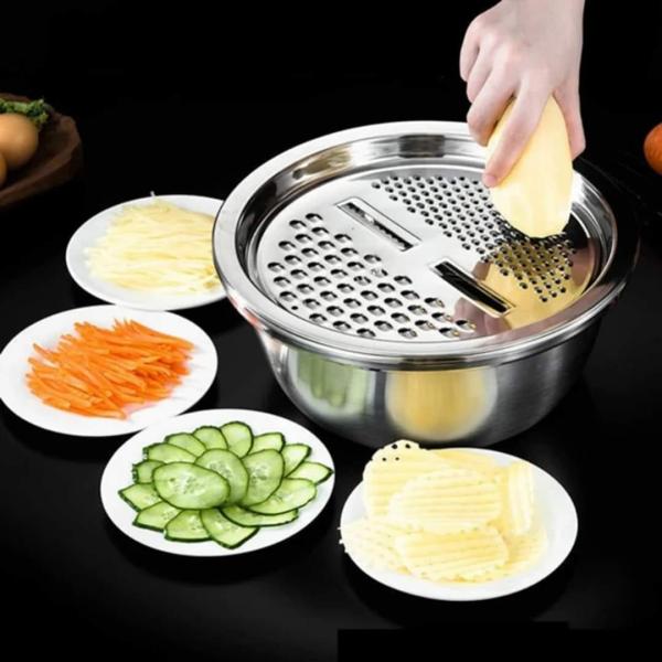 3-in-1 Vegetable Cutter with Drain Basket – Slice, Rinse, and Save Time