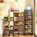 Square Kitchen Rotating Shelf 360 Degree Baskets – Multi-function Vegetable and Fruit Storage Rack with Wheels