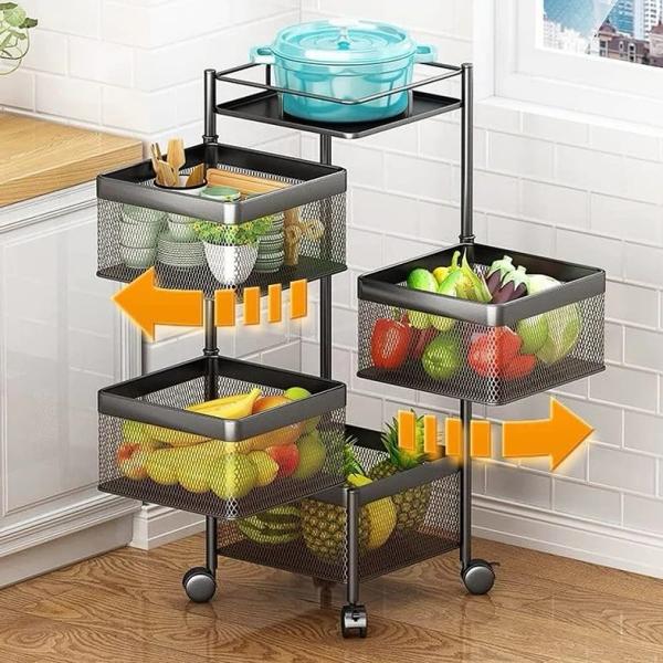 Square Kitchen Rotating Shelf 360 Degree Baskets – Multi-function Vegetable and Fruit Storage Rack with Wheels