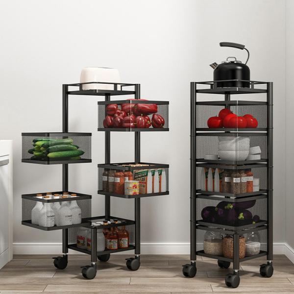 Square Kitchen Rotating Shelf 360 Degree Baskets – Multi-function Vegetable and Fruit Storage Rack with Wheels