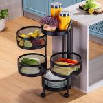 Round Kitchen Rotating Shelf 360 Degree Baskets – Multi-function Vegetable and Fruit Storage Rack with Wheels