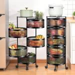 Round Kitchen Rotating Shelf 360 Degree Baskets – Multi-function Vegetable and Fruit Storage Rack with Wheels