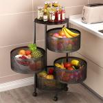 Round Kitchen Rotating Shelf 360 Degree Baskets – Multi-function Vegetable and Fruit Storage Rack with Wheels