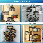 Square Kitchen Rotating Shelf 360 Degree Baskets – Multi-function Vegetable and Fruit Storage Rack with Wheels