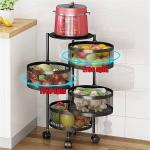 Round Kitchen Rotating Shelf 360 Degree Baskets – Multi-function Vegetable and Fruit Storage Rack with Wheels